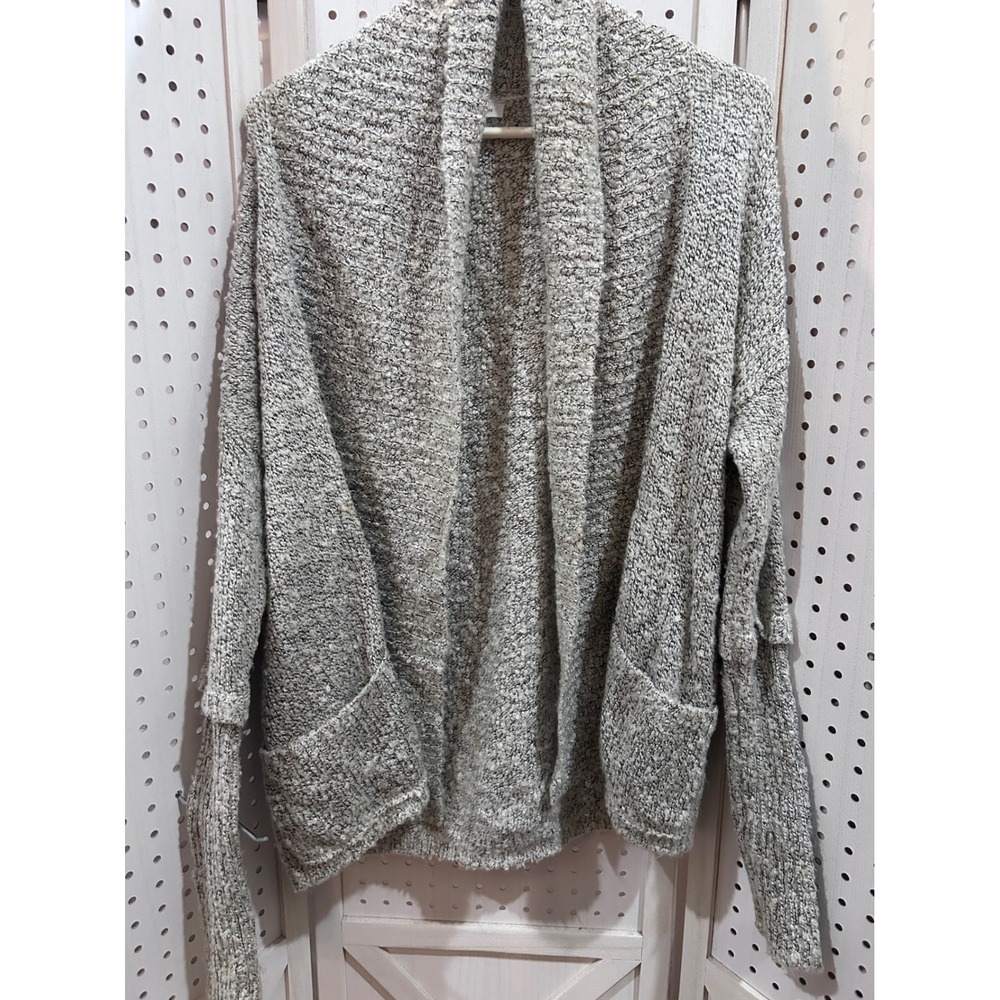 BCBGeneration Heathered Knit Open‎ Front Cardigan Sweater M L Grey Pockets Soft